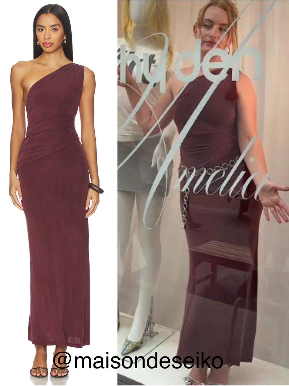 NWT Peachy Den Maxi Dress Brown Burgundy One Shoulder Amelia size XS